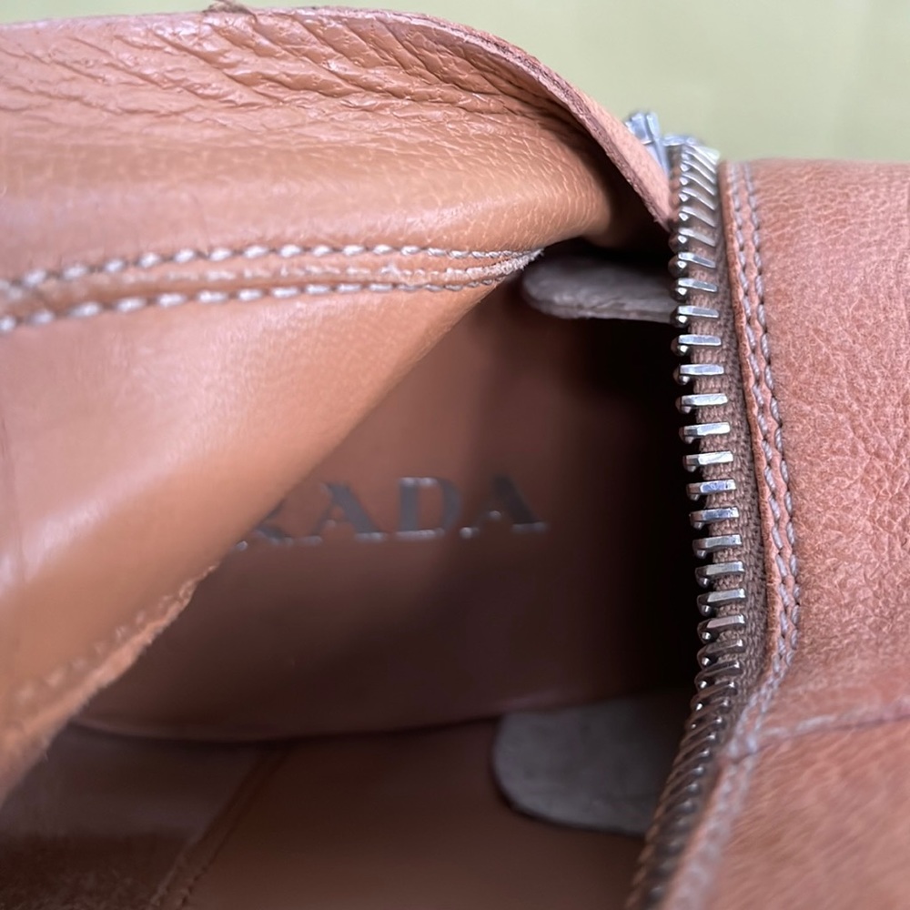 Orange/cream Prada pebbled all leather pull up riding boots - Picture 15 of 16